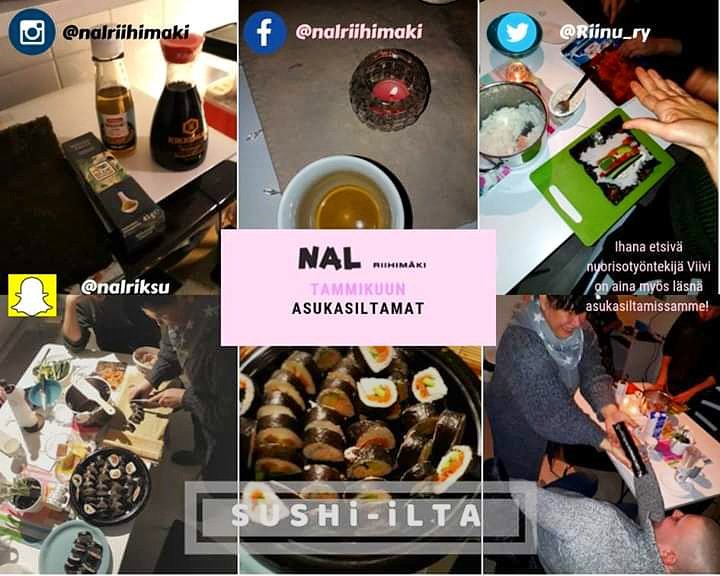 Meillä oli ihan älyttömän hauska ilta eilen asukasiltamassa ja sushista tuli super hyvää! Osa asukkaista pääsi tekemään ja maistamaan sitä ihan ensimmäistä kertaa eilen. 😊🍙🍣 #sushi #nalriihimaki