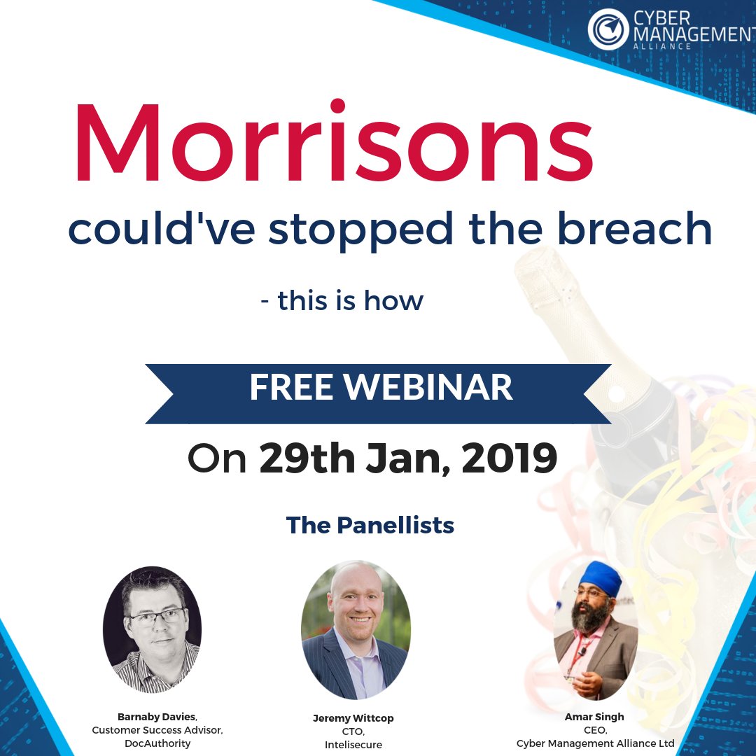 cm_alliance's tweet photo. Visit https://t.co/bWeDqOVoYy
Morrisons could have done many things to stop the breach. Register to watch the free webinar at https://t.co/bWeDqOVoYy on 29 Jan, 2019.
#cybersecurity #infosec #docauthority #intelisecure #databreach https://t.co/Cqy2Mxfr46