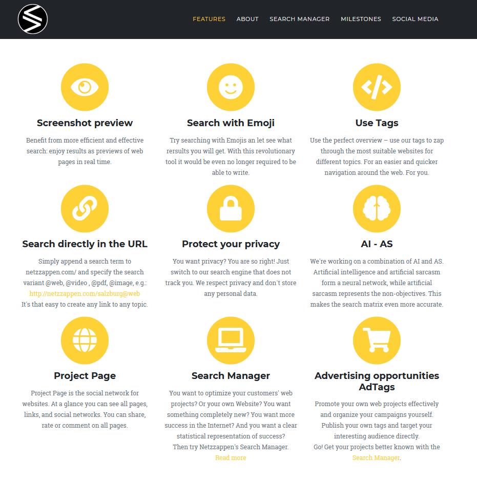 netzzappen's tweet image. @Netzzappen offers so many features:

#screenshots 
#search with #emoji 
search with #voicecontrol
Use #tag 
Search directly in the #url
Protect your #privacy
#artificalintelligence 
#searchenegine Manager
#Advertising opportunities

netzzappen.com