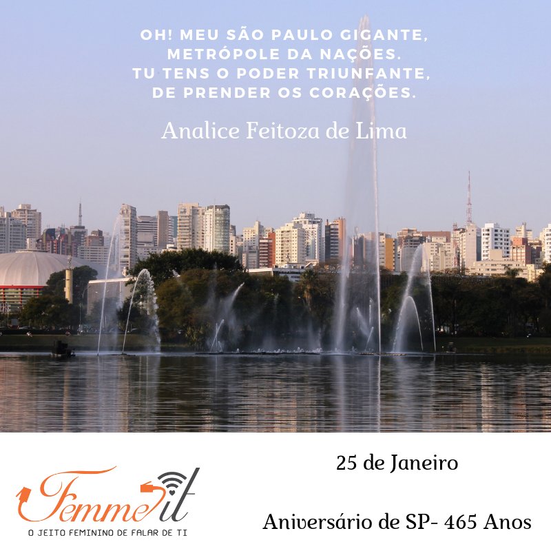 femme_it's tweet photo. Feliz Aniversário SP! Terra da Garoa e de gente boa! Terra das manas e dos manos, dos profissionais e de diversidade 1000! 

#FemmeIT #NiverSP #TerradaGaroa #Diversidade #Irmandade #Manas #Manos https://t.co/DPqVMZLWyp