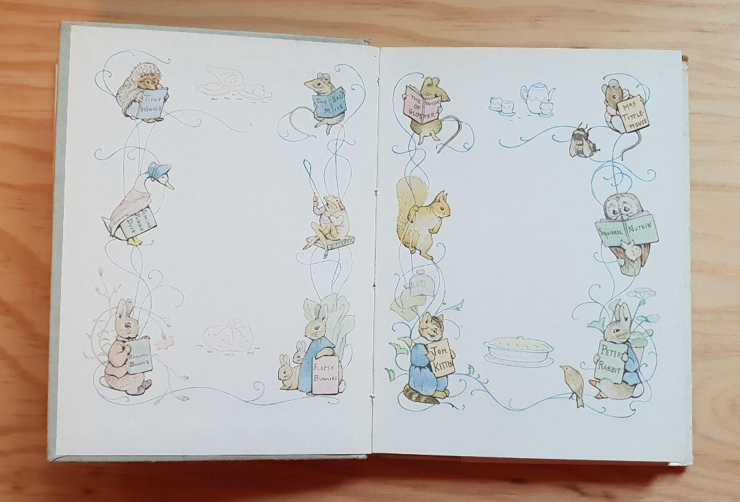 Following Alison Flood's @guardian article, we've been talking favourite endpapers in children's books. There are a few classics in the thread that follows, starting with Beatrix Potter. @272BookFaith @FJaffacake @AcornmoonArt @Byxelrok @MichaelRosenYes @booktrusst @KatrLon