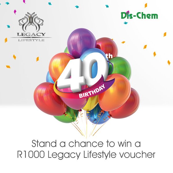 Did you know trivia!
What was the name of the first Dis-Chem pharmacy that opened 40 years ago? Stand a chance to win a R1000 Legacy Lifestyle voucher. Competition closes 27 January 2019. Ts &amp; Cs apply.