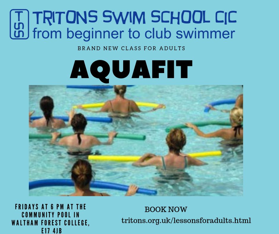 Turn your #friday into a #friyay by joining #AquaFit! Brand new class for adults- every Friday at 6 PM in <a href="/wfcommunitypool/">The Community Pool</a> in <a href="/WFCTweets/">WalthamForestCollege</a> (#Walthamstow, #E17). Secure your place now! tritons.org.uk/lessonsforadul…