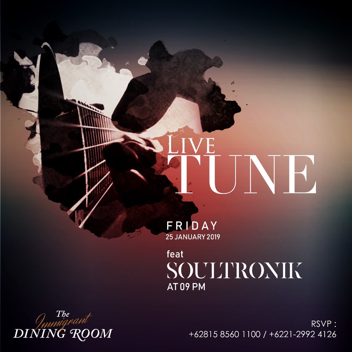 Chillin out with SOULTRONIK Band tonight at 9pm! Let’sss!!! The IMMIGRANT Dining Room
021-29924125 / 081585601100