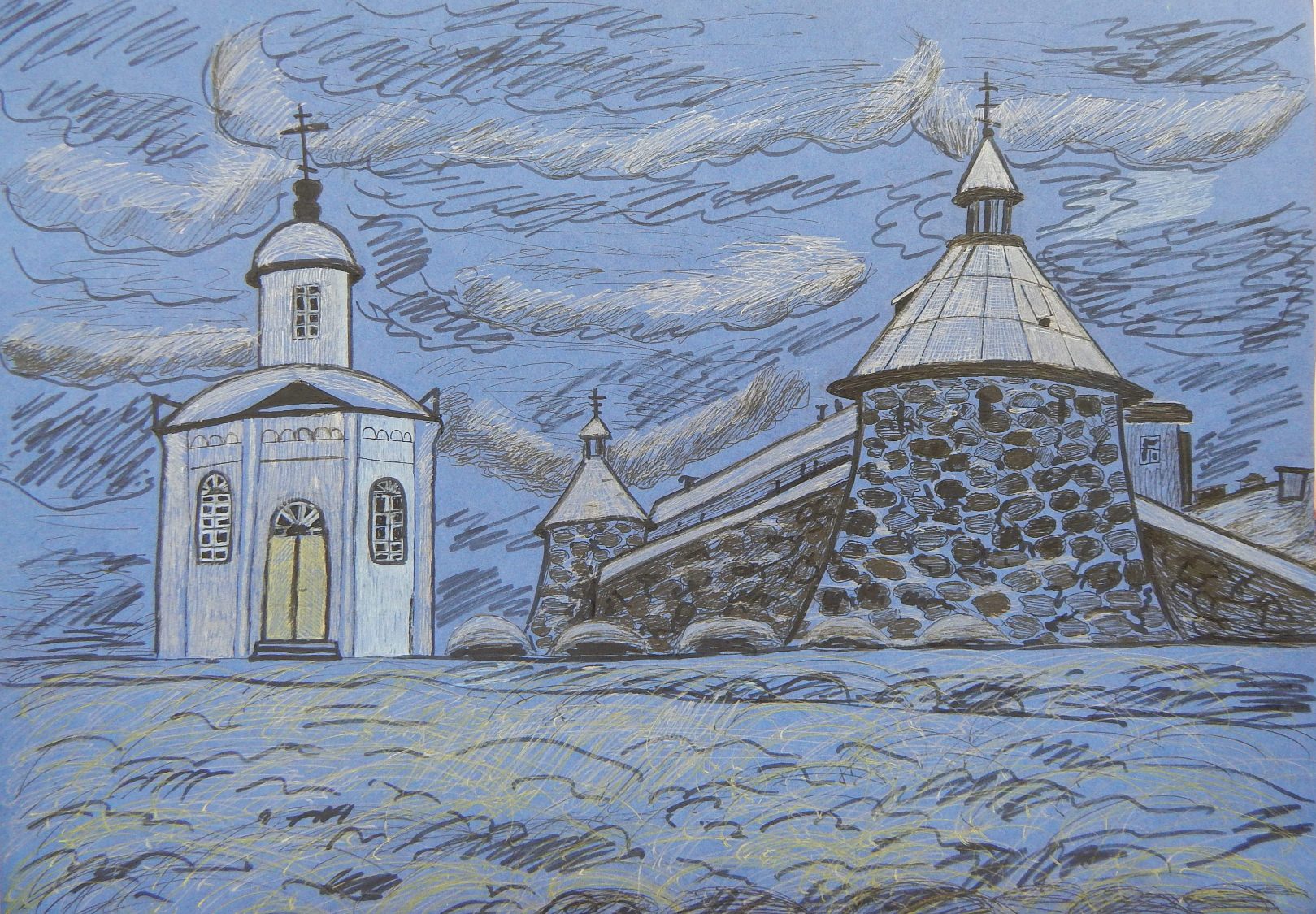 Соловецкий монастырь нарисовать