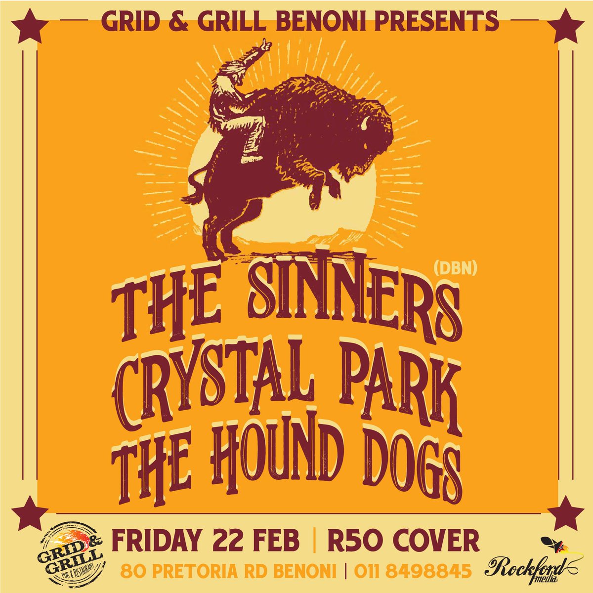 This just in! Our new pals from Durbs "The Sinners" are coming up to JHB, so we're putting a jol together with them, us and The Hound Dogs - <a href="/GridandGrill/">GridandGrill</a> Benoni - Fri 22 Feb - only R50 entrance! Come jol.