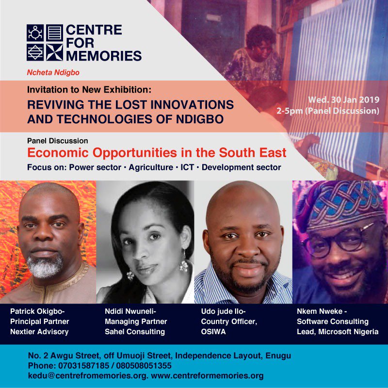 @centreformemories is hosting another amazing and free event on January 30th from 2 to 5 p.m. in Enugu! Please save the date and spread the word!