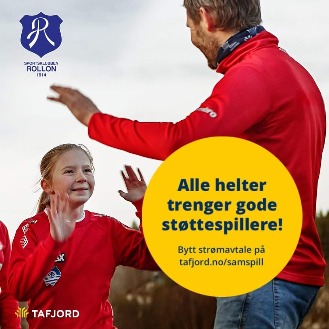 Bytt strømavtale til Tafjord samspill i dag og støtt Rollon! For en normal husstand vil det bety ca. 200,- i klubbkassa i året. På forhånd takk for ditt bidrag - les mer om hvordan du bytter på tafjord.no/samspill