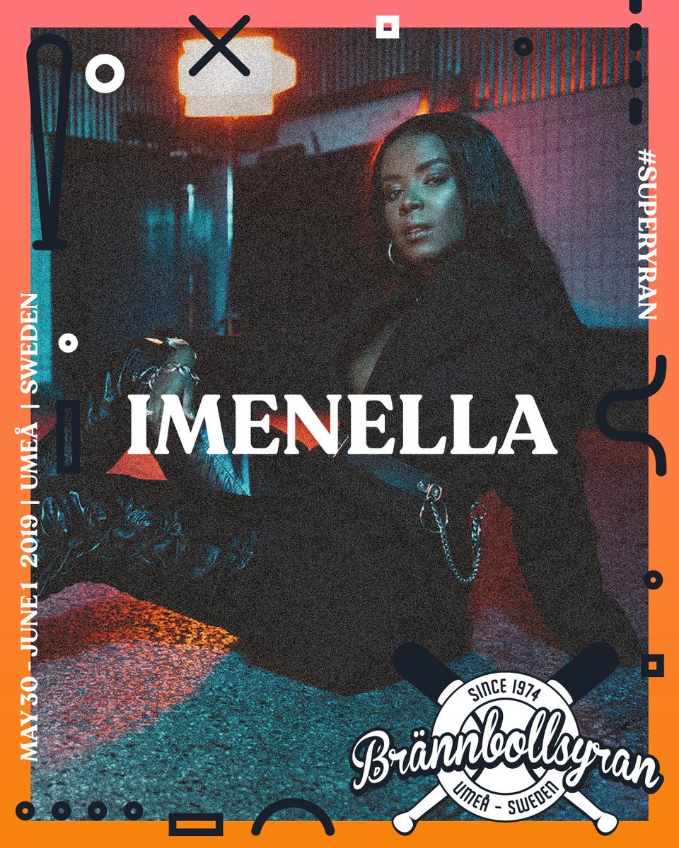 brannbollsyran's tweet photo. IMENELLA
Imenella klar för Brännbollsyran 2019 i Umeå 30 maj - 1 juni. Imenella är namnet på allas läppar efter hennes banger till singel ”Chagga” gjort total takeover på Sverige.
#imenella #brännbollsyran #superyran https://t.co/Yjea9EiLJi