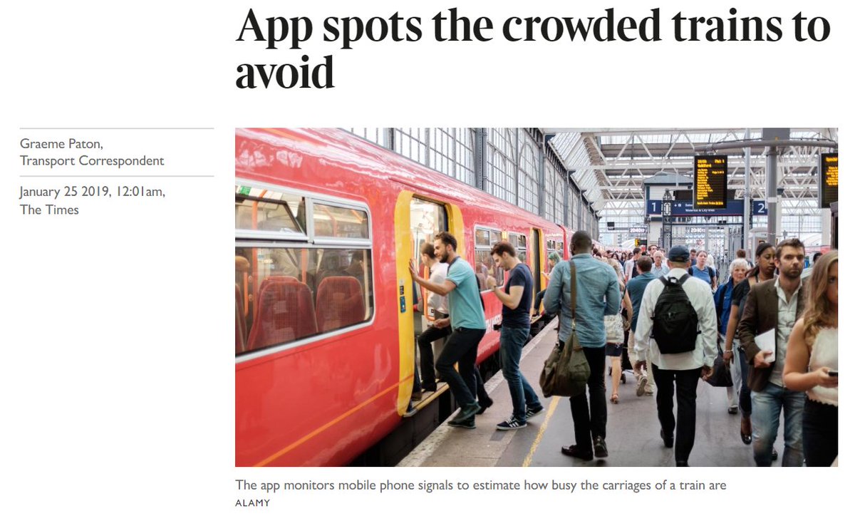 CitiLogik's tweet photo. "Country’s biggest rail operator is testing technology that lets passengers see whether trains are standing-room only or have seats available. The app will [help] travellers to make informed choices about which one to board." @thetimes nails #RailWatch 
https://t.co/efFYnS9hBS https://t.co/6mx0I9lXSr