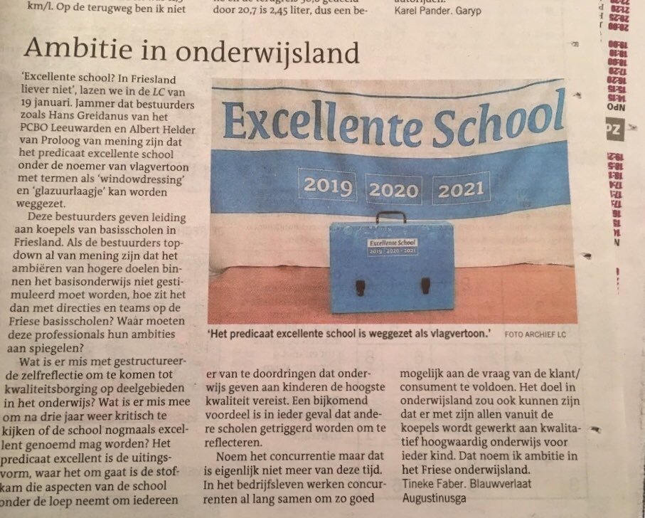 Vandaag in de @lc_nl Mooi verwoord! 💪👌#excellentescholen #excellenteschool #kwaliteit #onderwijsinzicht #onderwijsinspectie @stmichaelnieuws @CBSdeOpdracht