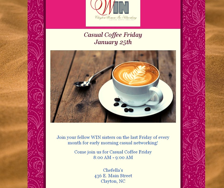 Clayton_WIN's tweet photo. Come Join Us on Friday at Chefella's for Casual Coffee Friday##  #ClaytonWIN #Chefellas #CasualCoffeeFriday https://t.co/GRvZqGpSzM