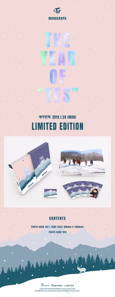 TWICE MONOGRAPH
YES or YES
&
The year of 'YES'

PRE-ORDER STARTS
2019.01.28

#TWICE #트와이스 #MONOGRAPH #모노그래프 #YESorYES #TheyearofYES