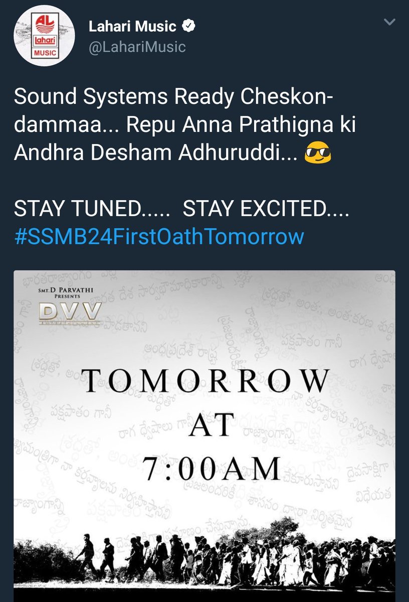 LondonSSMBfan's tweet photo. 1 yr for dis massy Elevation @LahariMusic 🙌
#SSMB24FirstOath #MaheshBabu
#BharatAneNenu https://t.co/A28WH68eDh