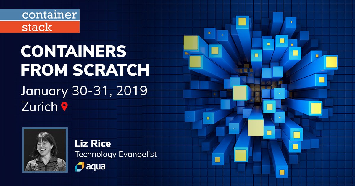 AquaSecTeam's tweet image. Headed to @container_stack this month?

Make sure you stop by @lizrice&apos;s presentation, Containers from scratch, on Jan. 31st at 16:30!

For more information:
hubs.ly/H0gbRVs0 

#containerstack #containers #security #AquaSecTeam