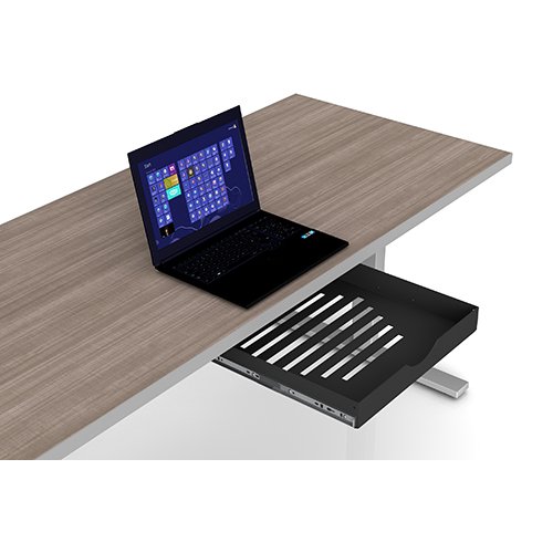 The laptop drawer by Symmetry Office can accommodate almost every size laptop and is lockable. Stowing the laptop while using an external monitor and keyboard not only clears up valuable workspace, but keeps the clutter off of it as well. #TVOI #Workplacetools