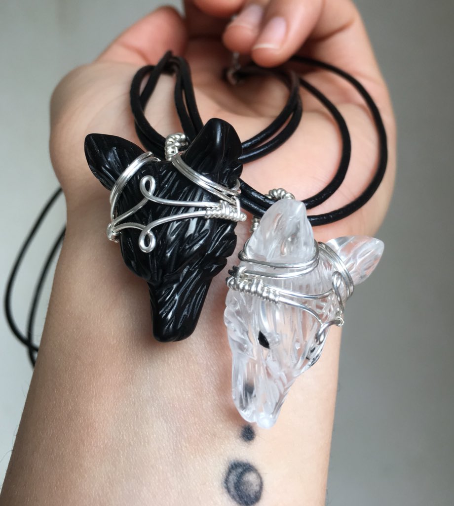 MangZjewelry's tweet photo. I have just shipped the obsidian one today! Who is going to take the quartz one? I am going to list it to the shop later today! Both of them are wrapped in sterling silver!🐺🐺
#animallover #silverwirewrap #wolfpendant #obsidianwolf #wolfpack #crystalwolf #handmadejewellery #ooak https://t.co/e8j8slvFix