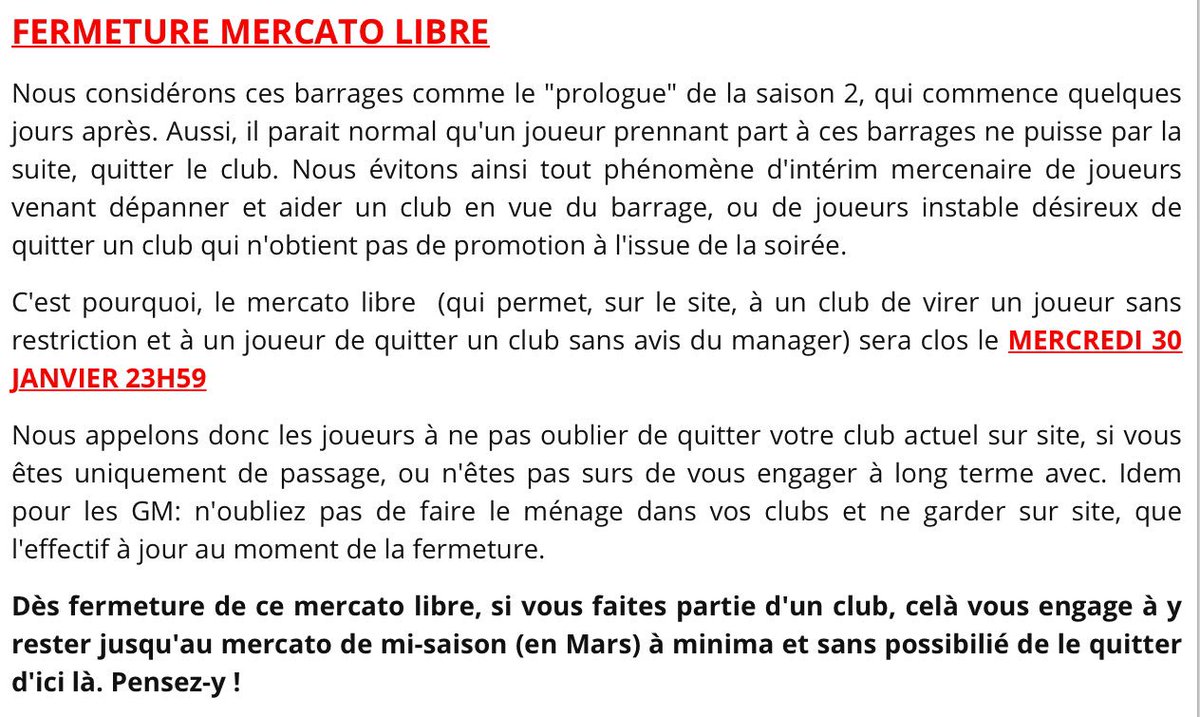 [PS4] 
📰news explicative sur le déroulement des barrages pour la saison 2 
⚙️fvpa-esport.com/article/923
⚠️⚠️⚠️⚠️⚠️⚠️⚠️⚠️⚠️⚠️⚠️⚠️⚠️⚠️⚠️⚠️⚠️⚠️⚠️⚠️⚠️
Nous considérons aussi qu’entre les différents réseaux sociaux, vous êtes au courant concernant la fin du mercato fixée au 30/01