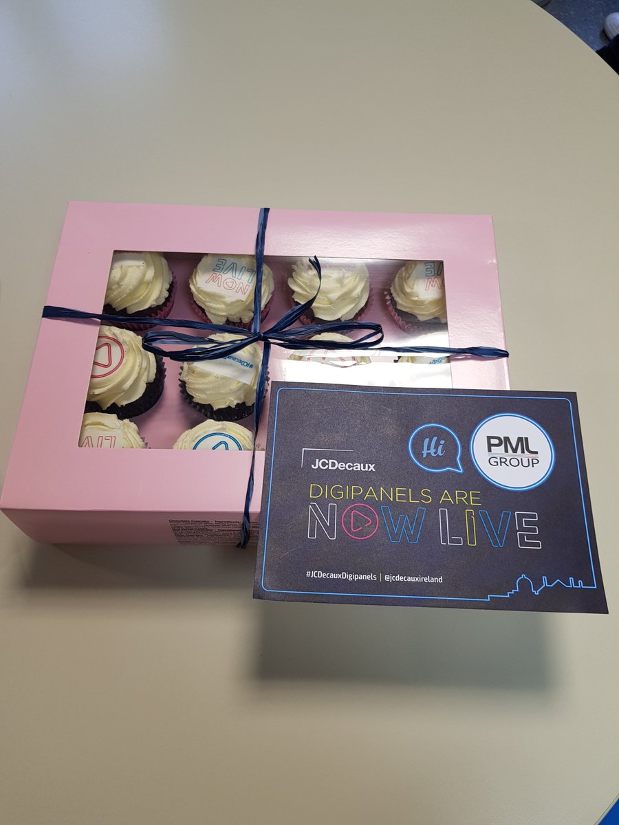PMLGroup's tweet photo. @jcdecauxireland Congrats on the launch guys!! And thanks for the treats, tucking into them as we speak! 
 #TheOutdoorInvestors #Digipanels https://t.co/Aauc6zmcIJ
