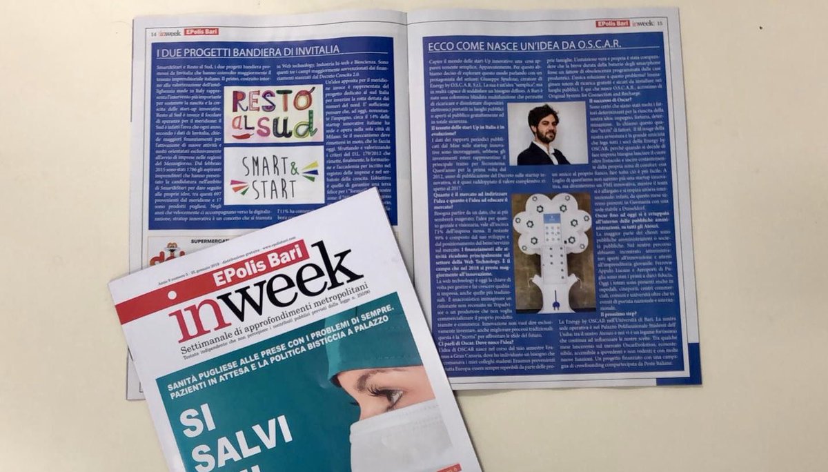 Come nasce un’idea come #EnergybyOscar? ⚡️E come si sviluppa fino ad ottenere successi e consensi? 
🗞Sulle pagine di <a href="/EPolisBari/">EPolis Bari</a> il nostro <a href="/SpadoneGiuseppe/">Giuseppe Spadone</a> racconta il mondo delle #startup innovative e i progetti futuri per la società. 👇🏼