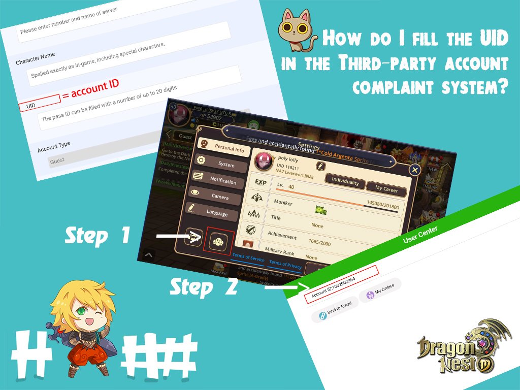 DragonNestGL's tweet photo. 🔔🔔🔔
Dear adventurer
because we find most players who wants to change their goolge / FB login to koramgame account login almost filled wrong UID in the Third-party account complaint system.the following is the tip for finding correct UID,account ID you have
#dragonnestm #login https://t.co/kfI0LvABaA