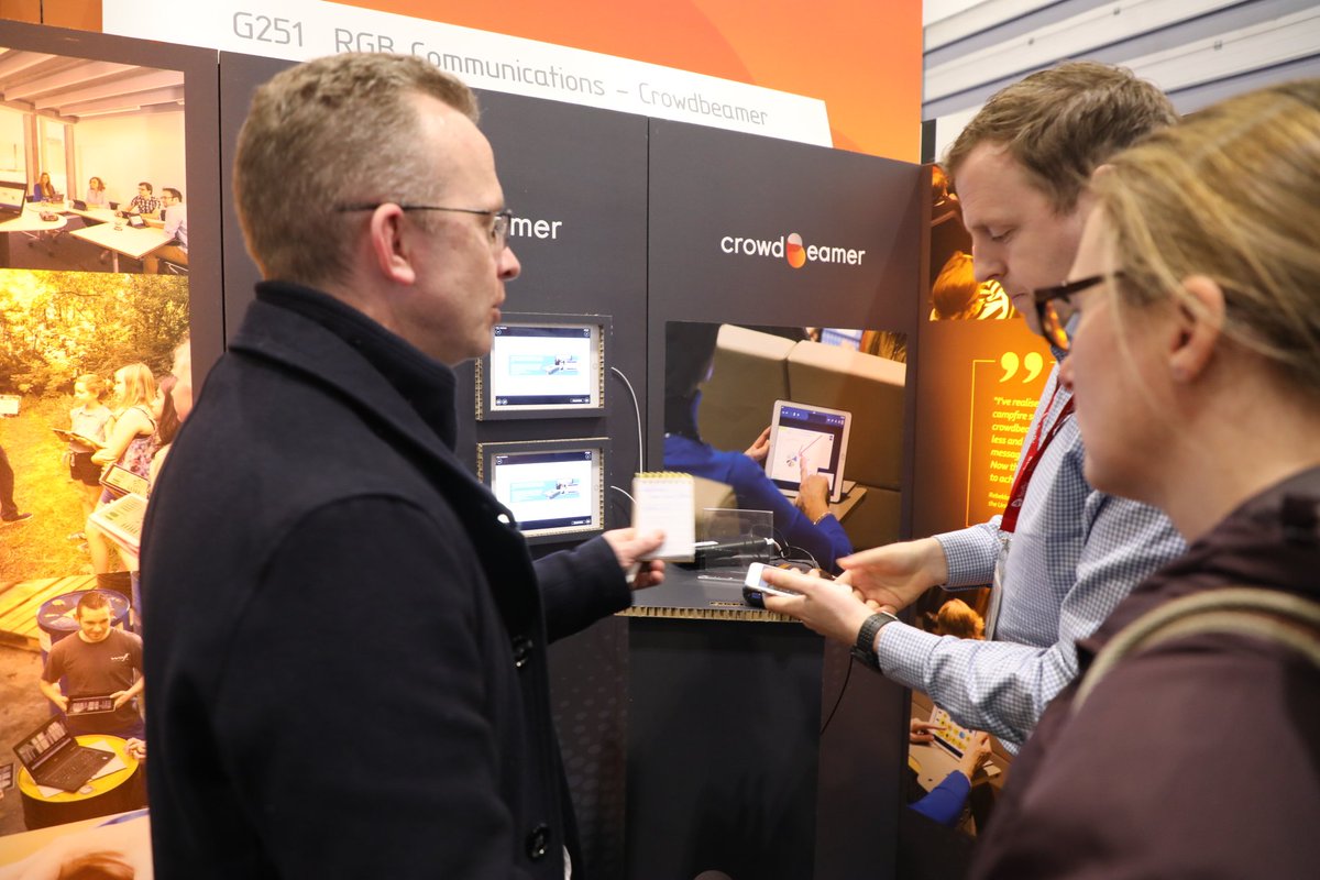 crowdbeamer's tweet photo. Day 3 at the Bett show! Come and meet crowdbeamer until tomorrow at stand G251. We would love to meet you and show you how crowdbeamer enables creative and interactive teaching methods. #BETT2019 #edtech #learning https://t.co/begaVInW3y