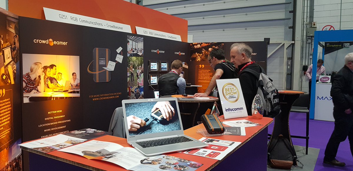 crowdbeamer's tweet photo. Day 3 at the Bett show! Come and meet crowdbeamer until tomorrow at stand G251. We would love to meet you and show you how crowdbeamer enables creative and interactive teaching methods. #BETT2019 #edtech #learning https://t.co/begaVInW3y