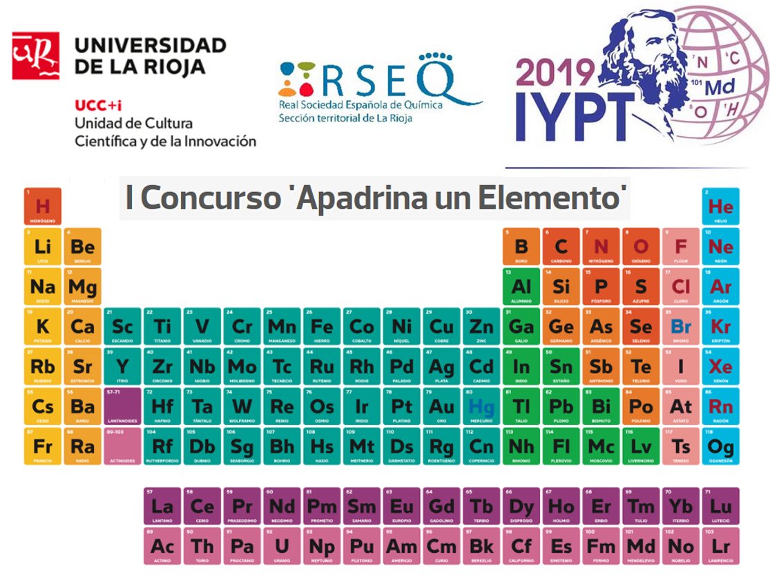 ¿Tienes un elemento preferido? ¿Quieres compartirlo? Ya tenemos en  marcha el concurso "Apadrina un elemento" en La Rioja!! !Anímate y  participa! #UCCUnirioja #VayaElementos <a href="/unirioja/">Universidad de La Rioja</a>  <a href="/RSEQUIMICA/">RSEQ</a> <a href="/iypt2019/">IYPT2019</a> #IYPT2019 gradosunirioja.es/vayaelementos