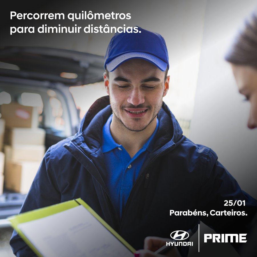 HyundaiPrime's tweet photo. Poderíamos estar falando de um Hyundai, mas hoje nossa homenagem vai para esses profissionais que se dedicam a entregar nossa correspondência e encomendas com segurança. 

Parabéns pelo seu dia, carteiros!

#primehyundai #prime #hyundai #diadocarteiro #carteiro https://t.co/xGSd5SqRPB