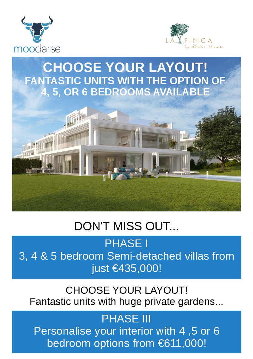 NEW LAYOUTS AVAILABLE... CHOOSE THE LAYOUT OF YOUR NEW HOME! 

La Finca, La Reserva, Sotogrande

PM for a free brochure. 

#moodarse #sotogrande #villa #forsale #luxuryvilla #newbuild #offplan #costadelsol #spain #lafinca #lareserva #lareservadesotogrande #property #realestate