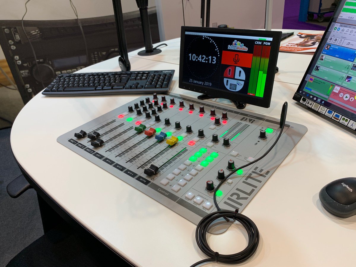 SchoolRadioUK's tweet photo. Another day at Bett 2019. We are showing off our two new studio packages, the SR1 &amp; 2.

Designed for use in schools / Colleges / Hospital / Community stations, or perhaps a Small Scale DAB station!

Come see us at The Excel Exhibition centre in London, until Saturday afternoon. https://t.co/DxHTDyS6TJ
