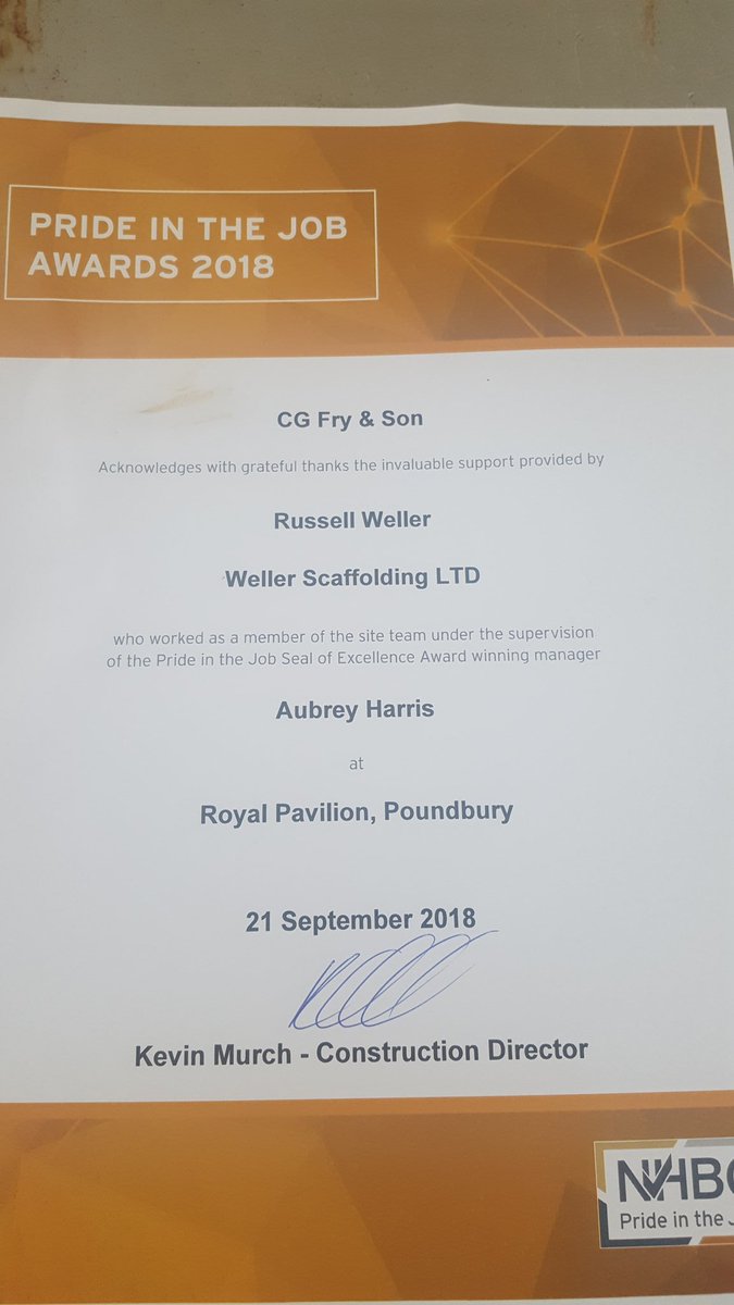 Wellerscaffold's tweet photo. we was presented with this by @CG_Fry for their project in queen mother square poundbury, one of our biggest projects to date, we would like to thank them and wish them and Steve the very best of luck at the @NHBC national awards today fingers crossed for the win https://t.co/7529MqOWX7