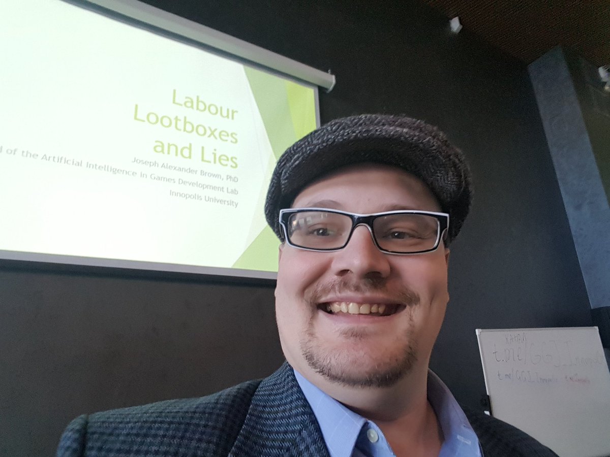 jb03hf's tweet photo. Only moments away from my #GGJ19 #innoggj2019 @InnopolisU talk on Labour, #Lootboxes, and Lies in the #gamedev Industry. With some comments on #fuckonami @Fallout 76 /@BethesdaStudios and actions by @EA @EASPORTSFIFA . https://t.co/1N99mhFzO3