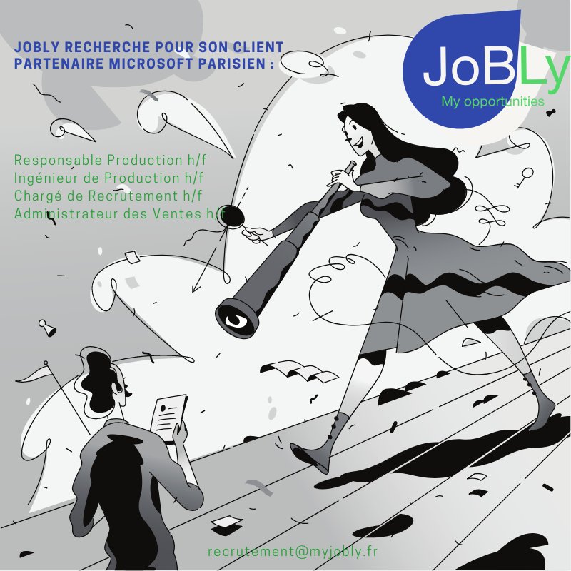 myjobly's tweet photo. URGENT : Hello, JoBLy recherche des profils H/F : #ResponsableProduction #IngenieurProduction #ChargedeRecrutement #AdministrateurdesVentes pour un Partenaire #Microsoft #Paris #infrastructure #Cloud
recrutement@myjobly.fr
https://t.co/Q6dXM3pn1N 😀 https://t.co/IlNf36UStN