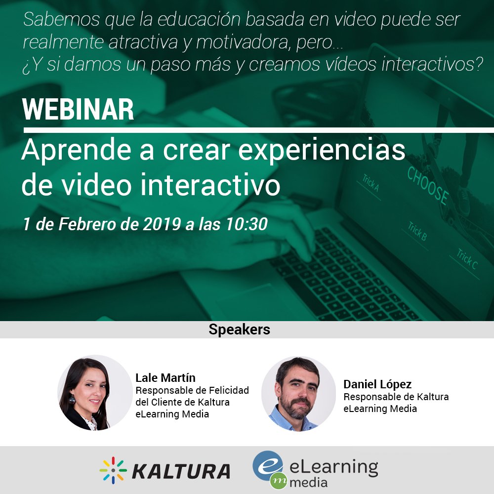 Apúntate a nuestro próximo #webinar y aprende a crear experiencias de video interactivo con <a href="/Kaltura/">Kaltura</a> ¡Inscripción abierta, te esperamos! bit.ly/2Wpo6H0 #videolearning #learningexperience #interactivevideo #elearning
