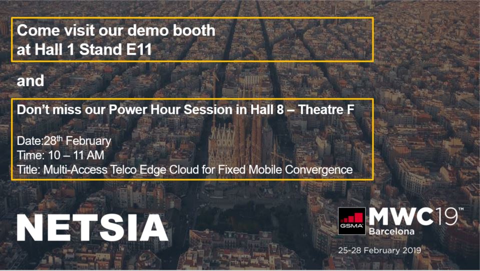 #MWC2019 is only a month away! Come visit Netsia's demo booth at the Open Networking Foundation (@ONF_SDN) stand, where we are a sponsor! We will also have a Power Hour Session you shouldn't miss, details below. Get in touch to arrange a meeting! #5G #cloud #mwc19 #slicing