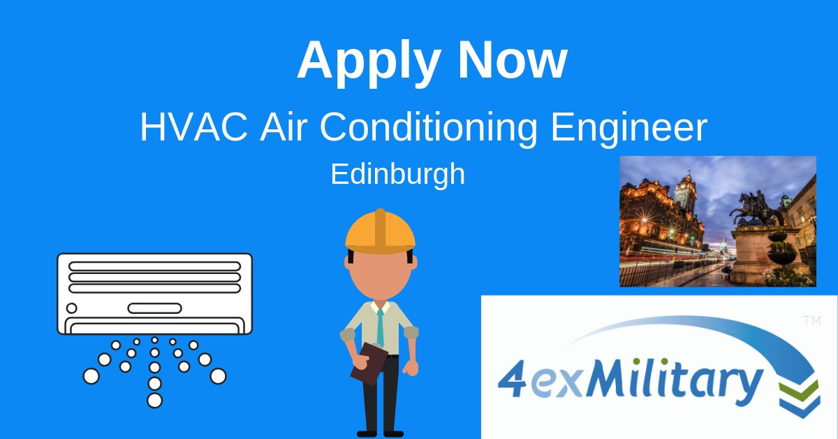 4exmilitary's tweet image. A nationwide Air Conditioning Company seeking HVAC AC Engineers to work in and around #Edinburgh. Positions are employed status and permanent. bit.ly/2CL7ssp #HVAC #Recruiting #exforces