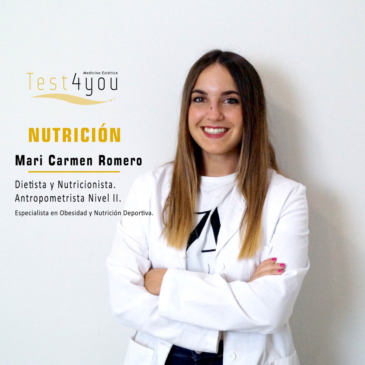 ClinicaTest4You's tweet photo. En #Test4you, clínica médico estética, te ayudaremos a implantar hábitos saludables en tu dieta con nuestra experta en Nutrición Mari Carmen Romero, Dietista y Nutricionista, Antropometrista Nivel II y Especialista en Obesidad y Nutrición Deportiva. #salud #dietasana #nutricion https://t.co/Jl9BLhevlv