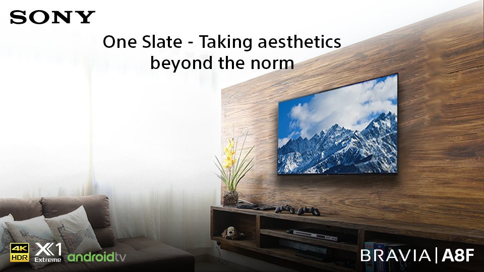 SonyXperiaIndia's tweet photo. #SonyBRAVIA #OLED #A8F comes with a concept of One Slate – a form that condenses a given product into a sleek, single slate that provides a deeply natural elegance to the entire living space while giving you the best in terms of technology. Know more: https://t.co/UebM2u1rSs https://t.co/8WiVZc6fAJ