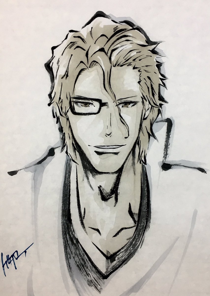 放浪のゲタロー Bleachの愛染惣右介を墨絵で Bleach 愛染惣右介 墨絵
