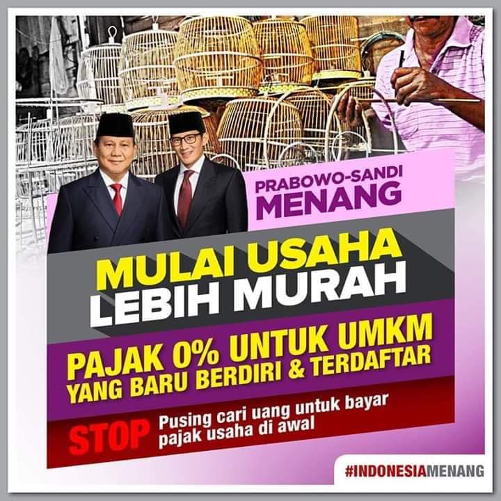 16. Pajak 0% utk UMKM Bari. Sehingga lahir pengusaha2 Baru
#PrabowoSandiPeduliGizi 
#SelamatDatangIndonesiaMenang