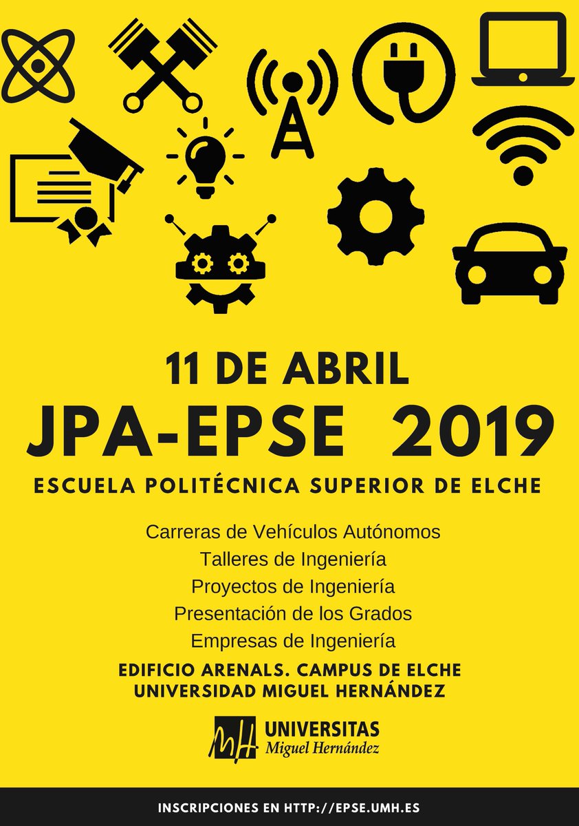 ¡Comenzamos a preparar a la Jornada de Puertas Abiertas EPSE-2019 para el 11 de abril de 2019 y necesitamos vuestra ayuda! Inscríbete como Estudiante Colaborador JPA-EPSE 2019 en el formulario que encontrarás en epse.umh.es/2019/01/25/166…