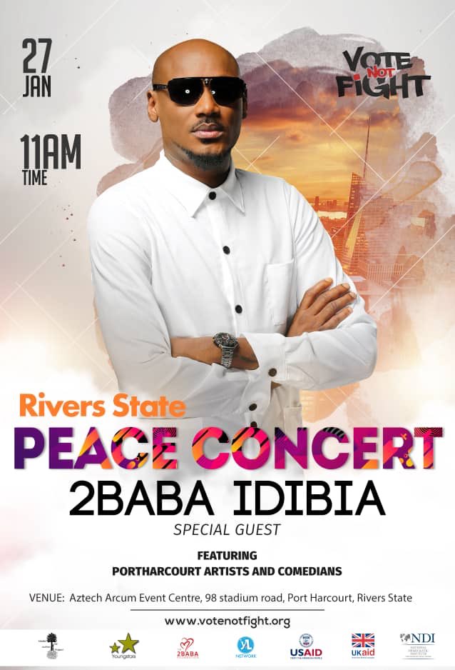 Mayor_ofph's tweet image. Rivers people let's turn up at the Rivers State peace concert this Sunday, January 27th 2019 at the Aztec Arcum by 11am. @official2baba  would be there Live!
Turn up o, no disappoint like Amaka.
PS; No Gate Fee.
#VoteNotFight  #ElectionNobeWar
#PoliticsOfPeace 
cc: @votenotfight