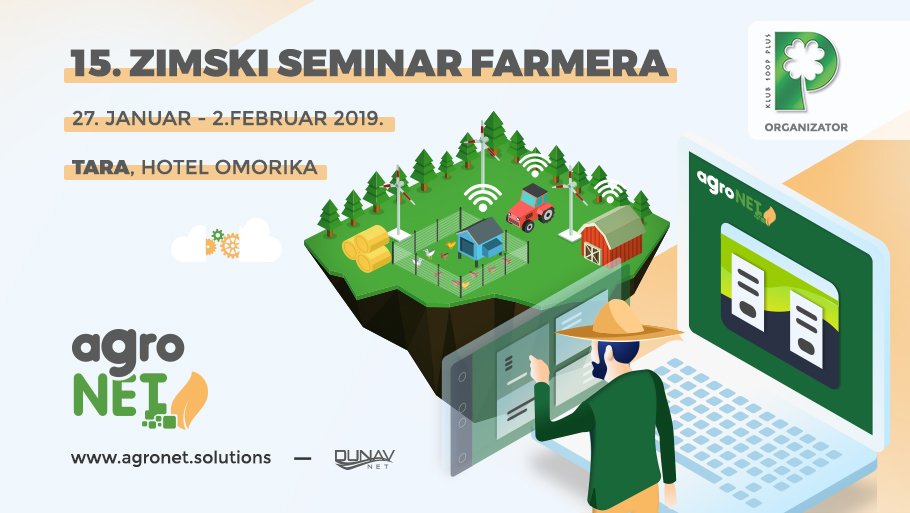 DunavNET's tweet photo. Jubilarni 15. Zimski seminar farmera održaće se na Tari od 27. januara do 2. februara 2019. godine.
Pozivamo vas da posetite #DunavNET štand, kao i da prisustvujete našem predavanju na temu digitalizacije poljoprivrede
https://t.co/pr9Zp1bO3A
https://t.co/rnu89X6JYD
#agroNET #IoT https://t.co/MalVUf6Uf6