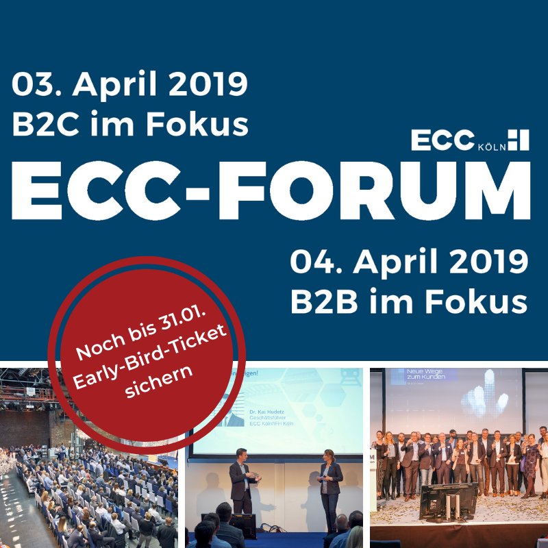 ECCKoeln's tweet photo. ECC-Forum 2019: 2 Tage | Top-Speaker live on stage | B2C &amp; B2B im Fokus. Jetzt anmelden und von Early-Bird-Preisen profitieren! https://t.co/ArY6whOMtl #ecommerce #eccforum https://t.co/yD5SrekIl4