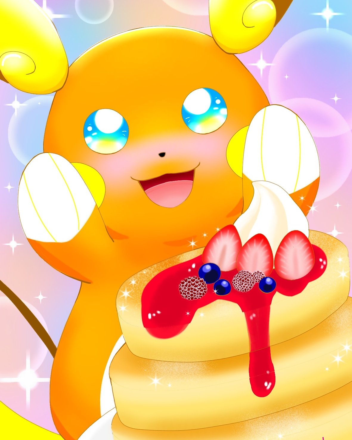 たむりん ポケモン O W O 間に合ったよ ホットケーキの日 ホットケーキ パンケーキと言えば アロライたんでしょ アロライのキラキラいちご パンケーキ どっちの子から貰う ポケモン ライチュウ パン