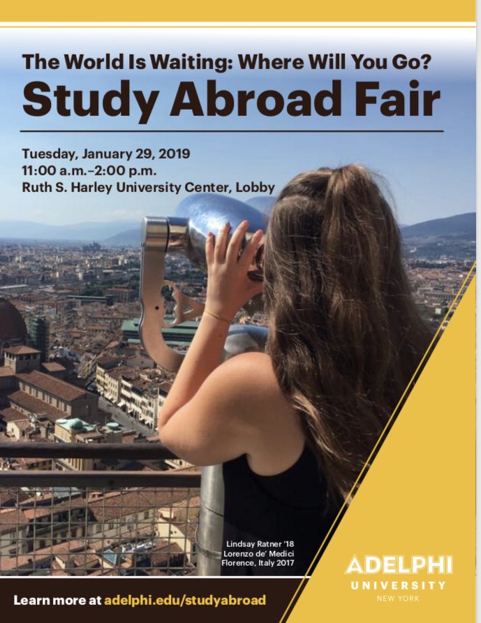 Adelphi_Global's tweet image. 4 days until the Study Abroad Fair! Come learn about all of Adelphi's study abroad options!