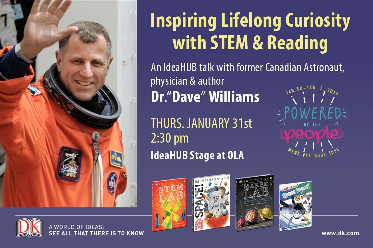 Attending #OLA2019 next week? Don't miss our #IdeaHUB event with former Canadian Astronaut Dr."Dave"Williams discussing how to inspire kids with STEM-based reading &amp; learning Check out some of our #STEM / #STEAM titles here tinyurl.com/y7a8d5j3   <a href="/AstroDaveMD/">Dave Williams - AstroDaveMD</a> #astronaut #OLASC