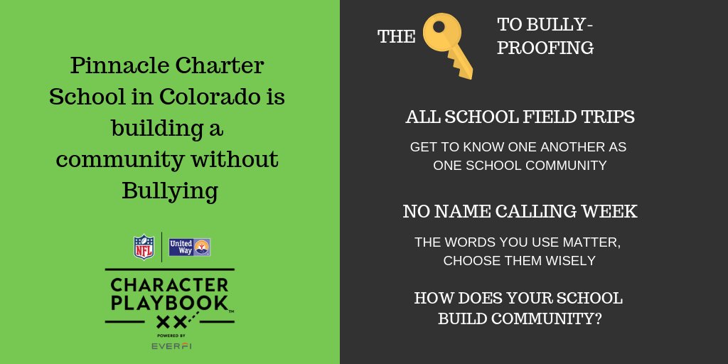 CharacterPlaybk's tweet photo. Thank you Pinnacle Charter School & @gamesetmatch for building a bully-proof community. Tell us how your school builds a community of kindness. Visit https://t.co/FTq4TjGEJv to share your story!
#BullyProofSchools https://t.co/BnSbuFldbi