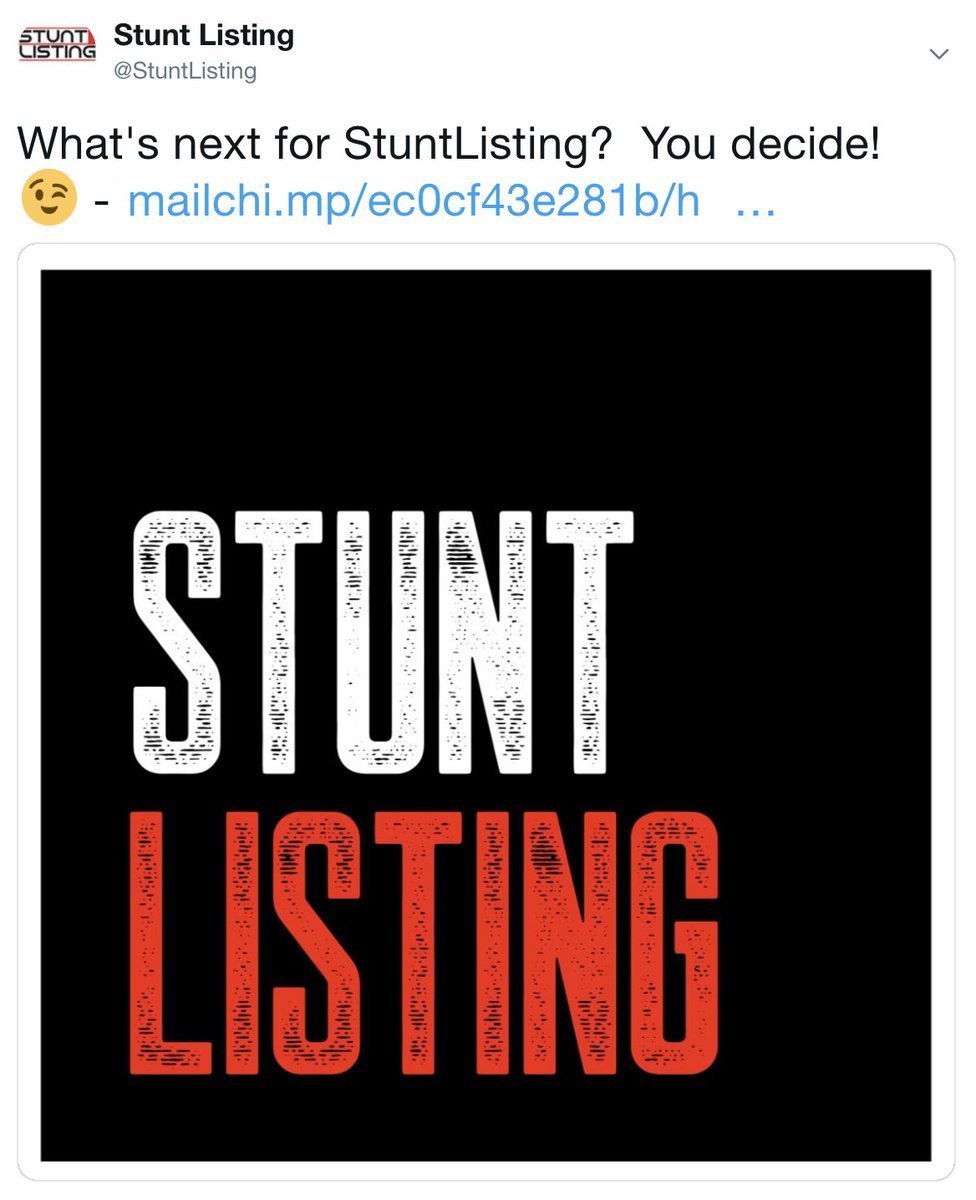 StuntListing's tweet photo. Survey is ending today.  Message or email us if you want your voice to be heard! https://t.co/uB57K7FdPK